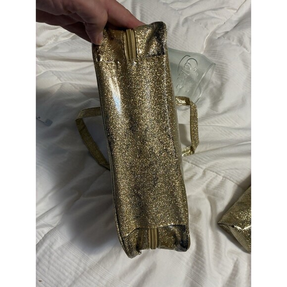Pretty 3 Piece Make-up Bag Set Gold Glittery Pouch Cosmetic - Picture 14 of 16